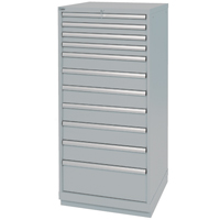 Drawer Cabinets, 11 Drawers, 28-1/4" W x 28-1/2" D x 59-1/2" H, Grey D. Morneault & Fils