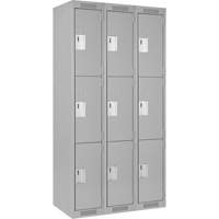Clean Line Lockers, 3 -tier, Bank of 3, 36" x 18" x 72", Steel, Grey, Rivet (Assembled) D. Morneault & Fils