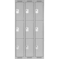 Clean Line Lockers, 3 -tier, Bank of 3, 36" x 18" x 72", Steel, Grey, Rivet (Assembled) D. Morneault & Fils