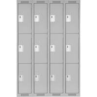 Clean Line Lockers, 3 -tier, Bank of 4, 48" x 18" x 72", Steel, Grey, Rivet (Assembled) D. Morneault & Fils