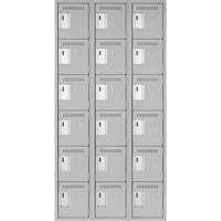 Clean Line Lockerettes, 6 -tier, Bank of 3, 36" x 18" x 72", Steel, Grey, Rivet (Assembled) D. Morneault & Fils