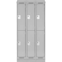 Clean Line Lockers, 2 -tier, Bank of 3, 36" x 18" x 82", Steel, Grey, Rivet (Assembled) D. Morneault & Fils