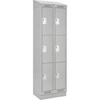 Clean Line Lockers, 3 -tier, Bank of 2, 24" x 18" x 82", Steel, Grey, Rivet (Assembled) D. Morneault & Fils