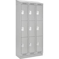 Clean Line Lockers, 3 -tier, Bank of 3, 36" x 18" x 82", Steel, Grey, Rivet (Assembled) D. Morneault & Fils
