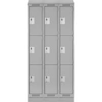 Clean Line Lockers, 3 -tier, Bank of 3, 36" x 18" x 82", Steel, Grey, Rivet (Assembled) D. Morneault & Fils