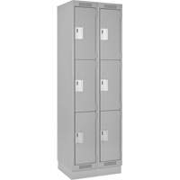 Clean Line Lockers, 3 -tier, Bank of 2, 24" x 18" x 76", Steel, Grey, Rivet (Assembled) D. Morneault & Fils
