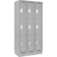 Clean Line Lockers, 3 -tier, Bank of 3, 36" x 18" x 76", Steel, Grey, Rivet (Assembled) D. Morneault & Fils