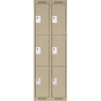 Clean Line Lockers, 3 -tier, Bank of 2, 24" x 18" x 72", Steel, Beige, Rivet (Assembled) D. Morneault & Fils