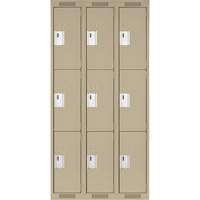 Clean Line Lockers, 3 -tier, Bank of 3, 36" x 18" x 72", Steel, Beige, Rivet (Assembled) D. Morneault & Fils