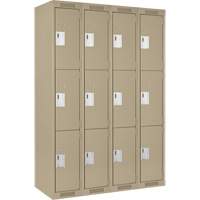 Clean Line Lockers, 3 -tier, Bank of 4, 48" x 18" x 72", Steel, Beige, Rivet (Assembled) D. Morneault & Fils