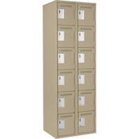 Clean Line Lockerette, 6 -tier, Bank of 2, 24" x 18" x 72", Steel, Beige, Rivet (Assembled) D. Morneault & Fils