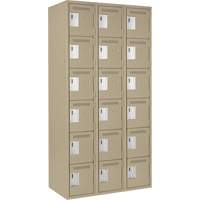 Clean Line Lockerette, 6 -tier, Bank of 3, 36" x 18" x 72", Steel, Beige, Rivet (Assembled) D. Morneault & Fils