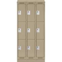 Clean Line Lockers, 3 -tier, Bank of 3, 36" x 18" x 82", Steel, Beige, Rivet (Assembled) D. Morneault & Fils