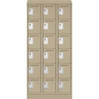Clean Line Lockerette , 6 -tier, Bank of 3, 36" x 18" x 82", Steel, Beige, Rivet (Assembled) D. Morneault & Fils