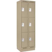 Clean Line Lockers, 3 -tier, Bank of 2, 24" x 18" x 76", Steel, Beige, Rivet (Assembled) D. Morneault & Fils
