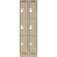 Clean Line Lockers, 3 -tier, Bank of 2, 24" x 18" x 76", Steel, Beige, Rivet (Assembled) D. Morneault & Fils