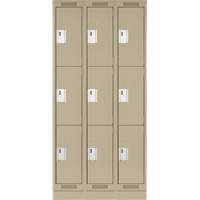Clean Line Lockers, 3 -tier, Bank of 3, 36" x 18" x 76", Steel, Beige, Rivet (Assembled) D. Morneault & Fils