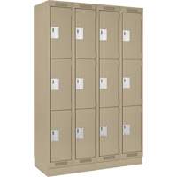Clean Line Lockers, 3 -tier, Bank of 4, 48" x 18" x 76", Steel, Beige, Rivet (Assembled) D. Morneault & Fils