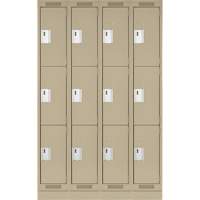 Clean Line Lockers, 3 -tier, Bank of 4, 48" x 18" x 76", Steel, Beige, Rivet (Assembled) D. Morneault & Fils