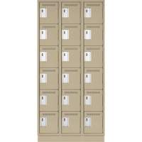 Clean Line Lockerette, 6 -tier, Bank of 3, 36" x 18" x 76", Steel, Beige, Rivet (Assembled) D. Morneault & Fils