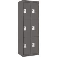 Clean Line Lockers, 3 -tier, Bank of 2, 24" x 18" x 72", Steel, Charcoal, Rivet (Assembled) D. Morneault & Fils