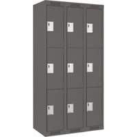Clean Line Lockers, 3 -tier, Bank of 3, 36" x 18" x 72", Steel, Charcoal, Rivet (Assembled) D. Morneault & Fils