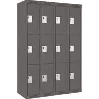 Clean Line Lockers, 3 -tier, Bank of 4, 48" x 18" x 72", Steel, Charcoal, Rivet (Assembled) D. Morneault & Fils