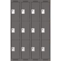 Clean Line Lockers, 3 -tier, Bank of 4, 48" x 18" x 72", Steel, Charcoal, Rivet (Assembled) D. Morneault & Fils