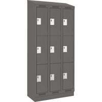 Clean Line Lockers, 3 -tier, Bank of 3, 36" x 18" x 82", Steel, Charcoal, Rivet (Assembled) D. Morneault & Fils