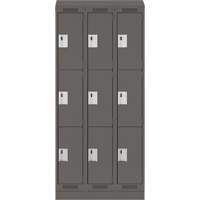 Clean Line Lockers, 3 -tier, Bank of 3, 36" x 18" x 82", Steel, Charcoal, Rivet (Assembled) D. Morneault & Fils