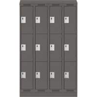 Clean Line Lockers, 3 -tier, Bank of 4, 48" x 18" x 82", Steel, Charcoal, Rivet (Assembled) D. Morneault & Fils