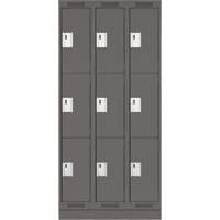 Clean Line Lockers, 3 -tier, Bank of 3, 36" x 18" x 76", Steel, Charcoal, Rivet (Assembled) D. Morneault & Fils