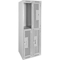 Clean Line Lockers, 2 -tier, Bank of 2, 24" x 12" x 72", Steel, Grey, Rivet (Assembled), Perforated D. Morneault & Fils