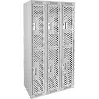 Clean Line Lockers, 2 -tier, Bank of 3, 36" x 12" x 72", Steel, Grey, Rivet (Assembled), Perforated D. Morneault & Fils