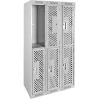 Clean Line Lockers, 2 -tier, Bank of 3, 36" x 12" x 72", Steel, Grey, Rivet (Assembled), Perforated D. Morneault & Fils