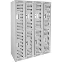 Clean Line Lockers, 2 -tier, Bank of 4, 48" x 12" x 72", Steel, Grey, Rivet (Assembled), Perforated D. Morneault & Fils
