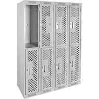 Clean Line Lockers, 2 -tier, Bank of 4, 48" x 12" x 72", Steel, Grey, Rivet (Assembled), Perforated D. Morneault & Fils