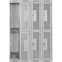 Clean Line Lockers, 2 -tier, Bank of 4, 48" x 12" x 72", Steel, Grey, Rivet (Assembled), Perforated D. Morneault & Fils