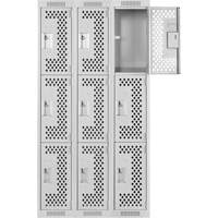 Clean Line Lockers, 3 -tier, Bank of 3, 36" x 12" x 72", Steel, Grey, Rivet (Assembled), Perforated D. Morneault & Fils