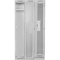 Clean Line Lockers, Bank of 3, 36" x 15" x 76", Steel, Grey, Rivet (Assembled), Perforated D. Morneault & Fils