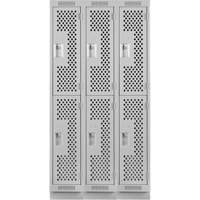 Clean Line Lockers, 2 -tier, Bank of 3, 36" x 12" x 76", Steel, Grey, Rivet (Assembled), Perforated D. Morneault & Fils