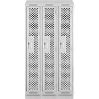 Clean Line Lockers, Bank of 3, 36" x 12" x 82", Steel, Grey, Rivet (Assembled), Perforated D. Morneault & Fils