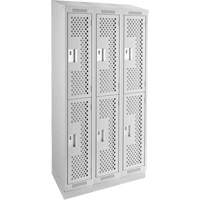 Clean Line Lockers, 2 -tier, Bank of 3, 36" x 12" x 82", Steel, Grey, Rivet (Assembled), Perforated D. Morneault & Fils