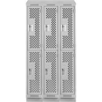 Clean Line Lockers, 2 -tier, Bank of 3, 36" x 12" x 82", Steel, Grey, Rivet (Assembled), Perforated D. Morneault & Fils
