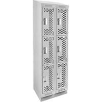 Clean Line Lockers, 3 -tier, Bank of 2, 24" x 18" x 82", Steel, Grey, Rivet (Assembled), Perforated D. Morneault & Fils