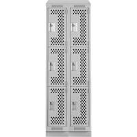 Clean Line Lockers, 3 -tier, Bank of 2, 24" x 18" x 82", Steel, Grey, Rivet (Assembled), Perforated D. Morneault & Fils