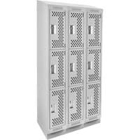 Clean Line Lockers, 3 -tier, Bank of 3, 36" x 18" x 82", Steel, Grey, Rivet (Assembled), Perforated D. Morneault & Fils