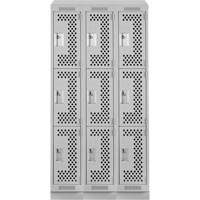 Clean Line Lockers, 3 -tier, Bank of 3, 36" x 18" x 82", Steel, Grey, Rivet (Assembled), Perforated D. Morneault & Fils