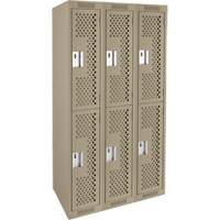 Clean Line Lockers, 2 -tier, Bank of 3, 36" x 12" x 72", Steel, Beige, Rivet (Assembled), Perforated D. Morneault & Fils