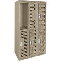 Clean Line Lockers, 2 -tier, Bank of 3, 36" x 12" x 72", Steel, Beige, Rivet (Assembled), Perforated D. Morneault & Fils